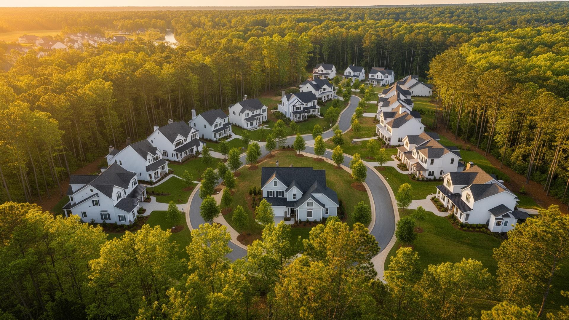 Aerial drone view of Creech Road Homes