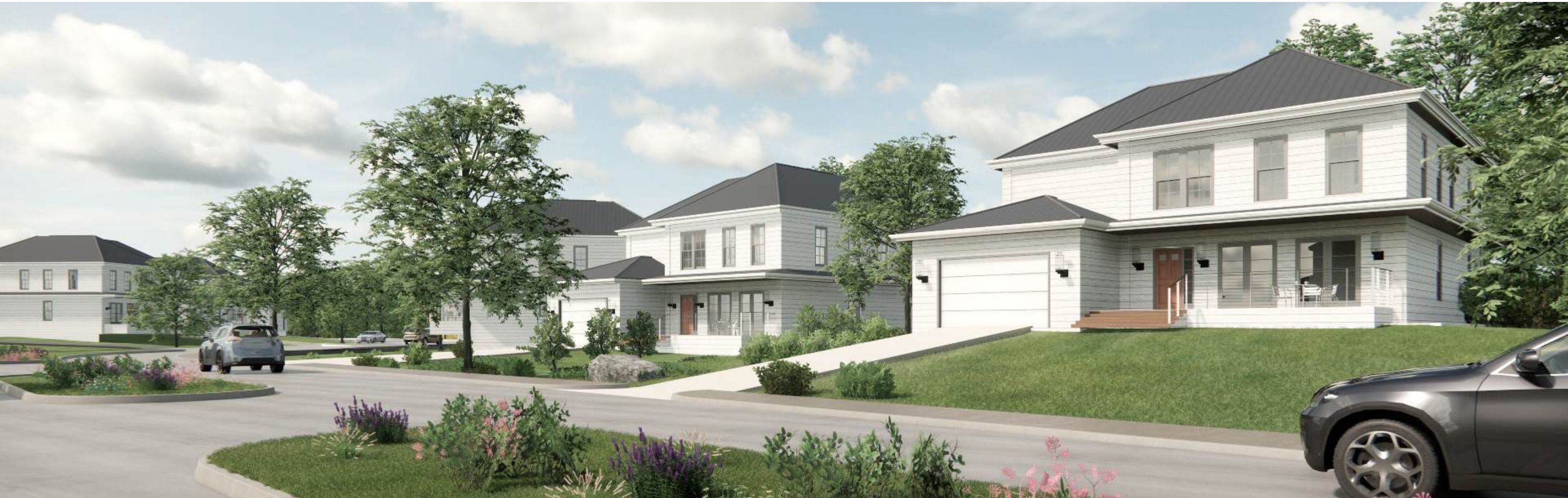 Creech Road Homes community rendering with modern farmhouse residences